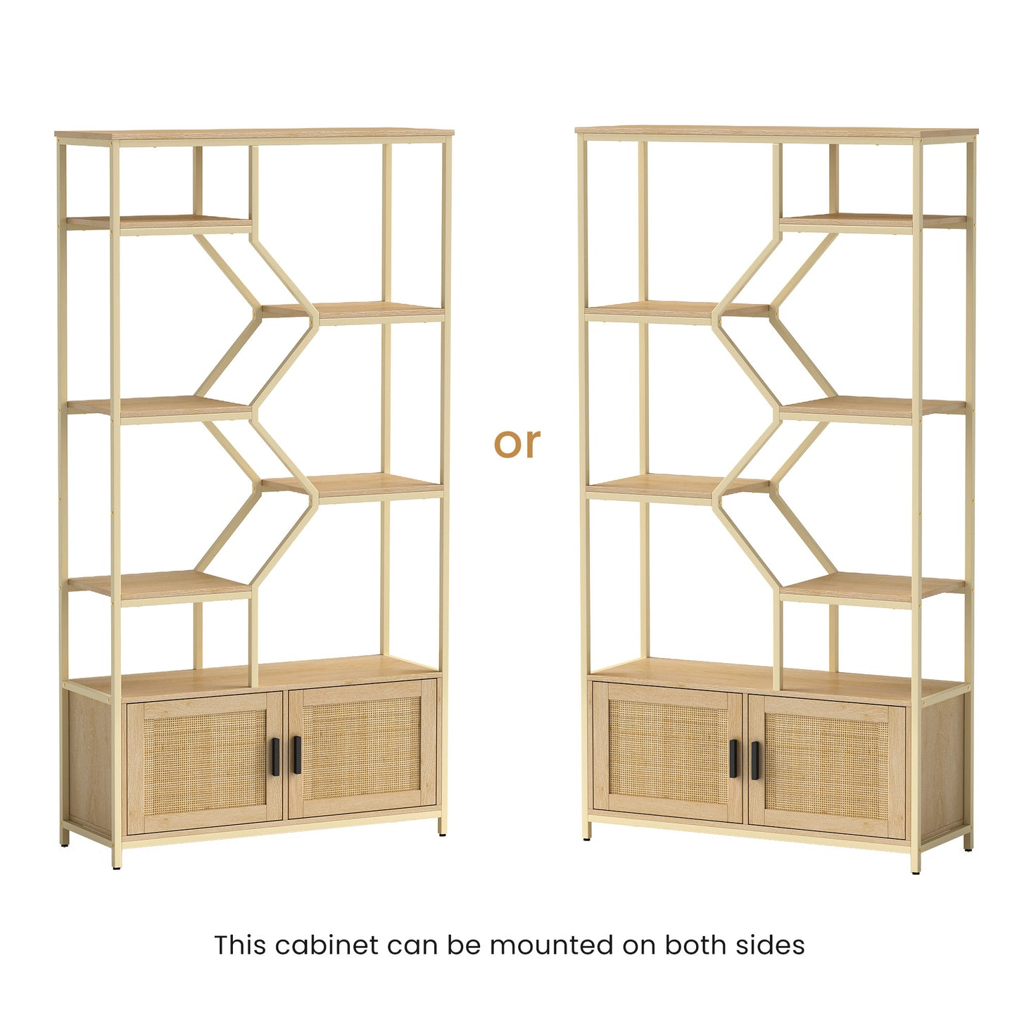 Natural Rattan Tall Bookshelf with Cabinet