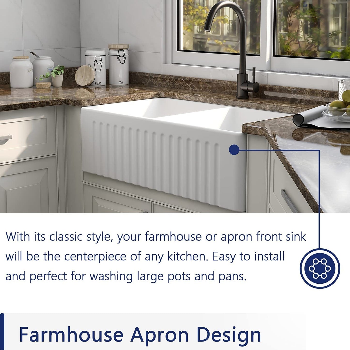 Charming Double Basin Farmhouse Sink with Grid and Strainer