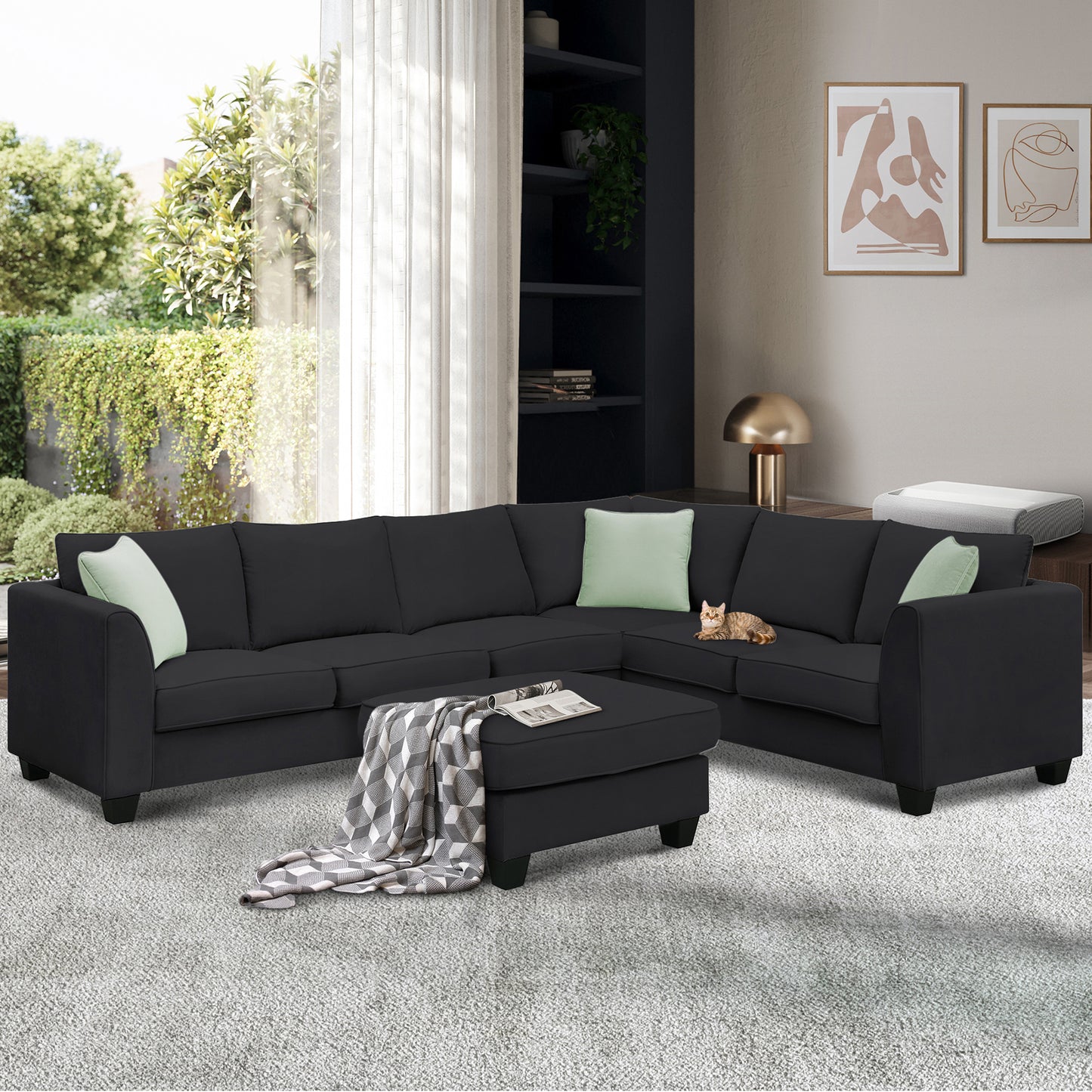 Cozy L-Shaped Modular Sofa Set with Ottoman and Pillows