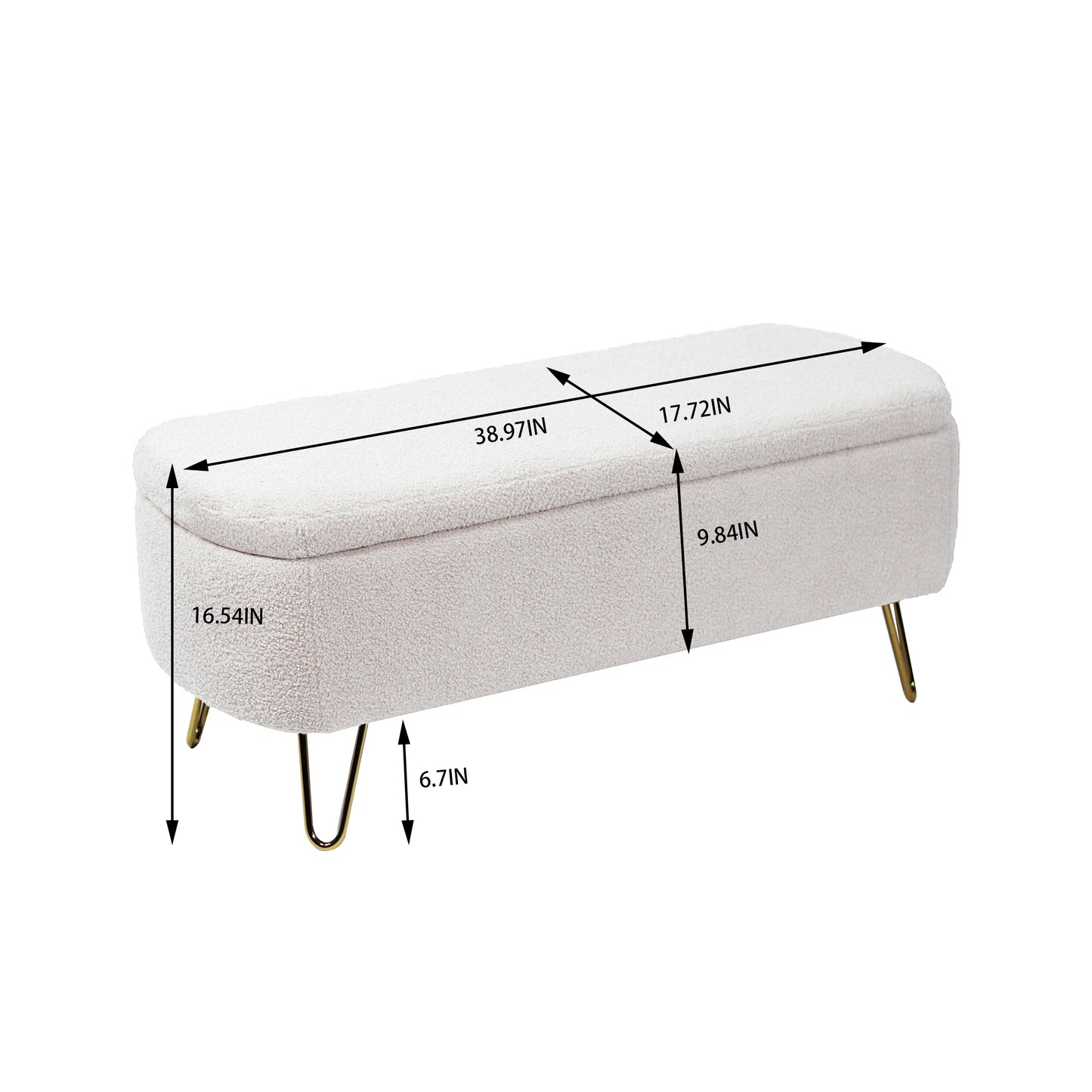 Chic Ivory Storage Ottoman with Gold Legs