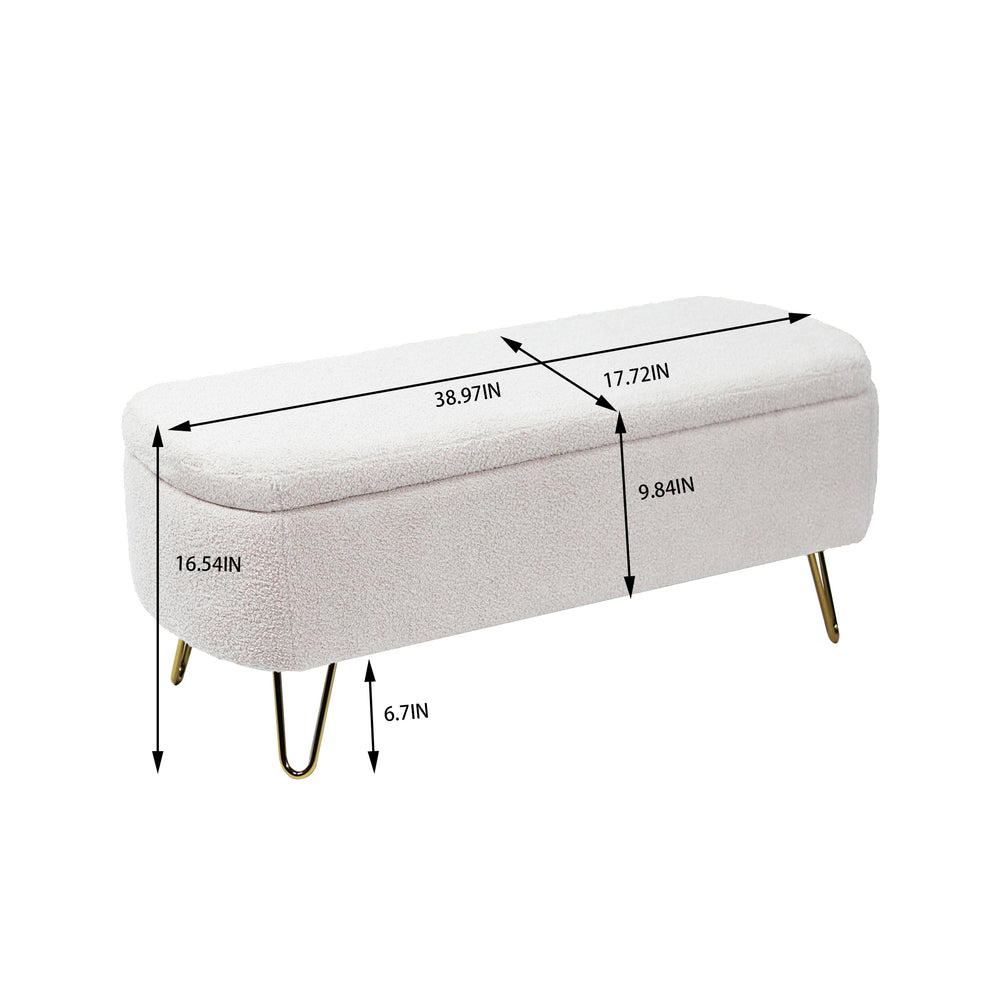 Chic Ivory Storage Ottoman with Gold Legs