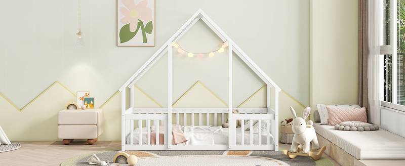 Cozy Twin House Bed with Safety Guardrails