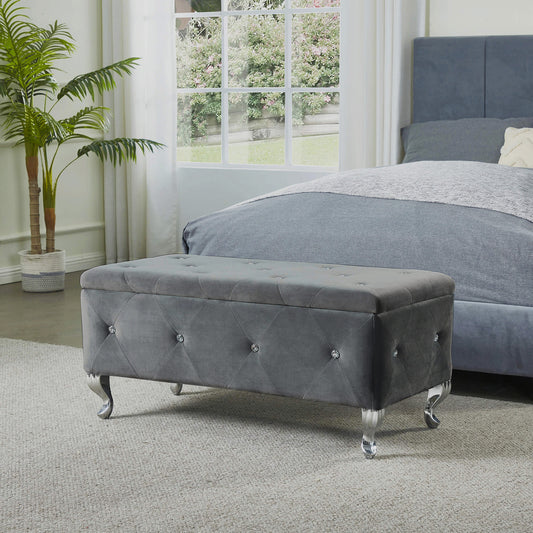 Chic Grey Tufted Storage Bench