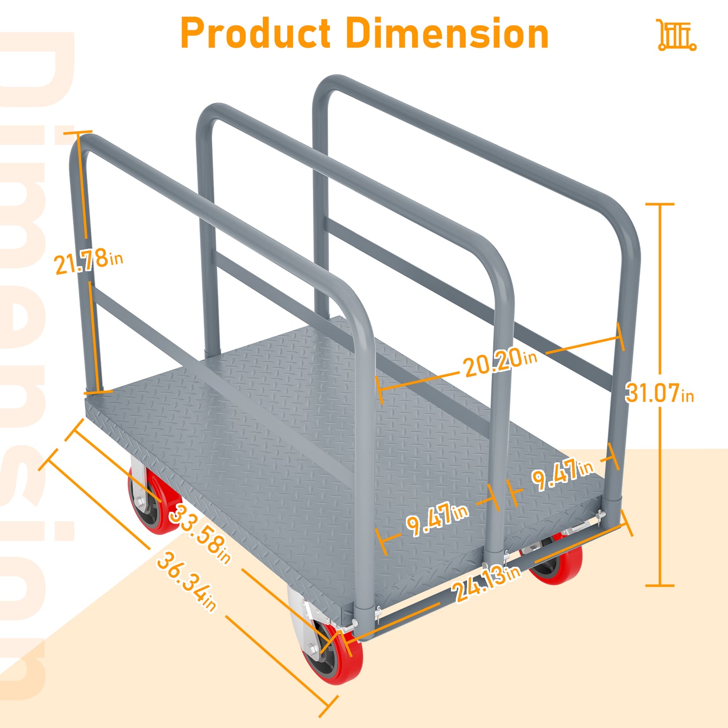 Sturdy Steel Flatbed Cart with Swivel Casters and Handrails