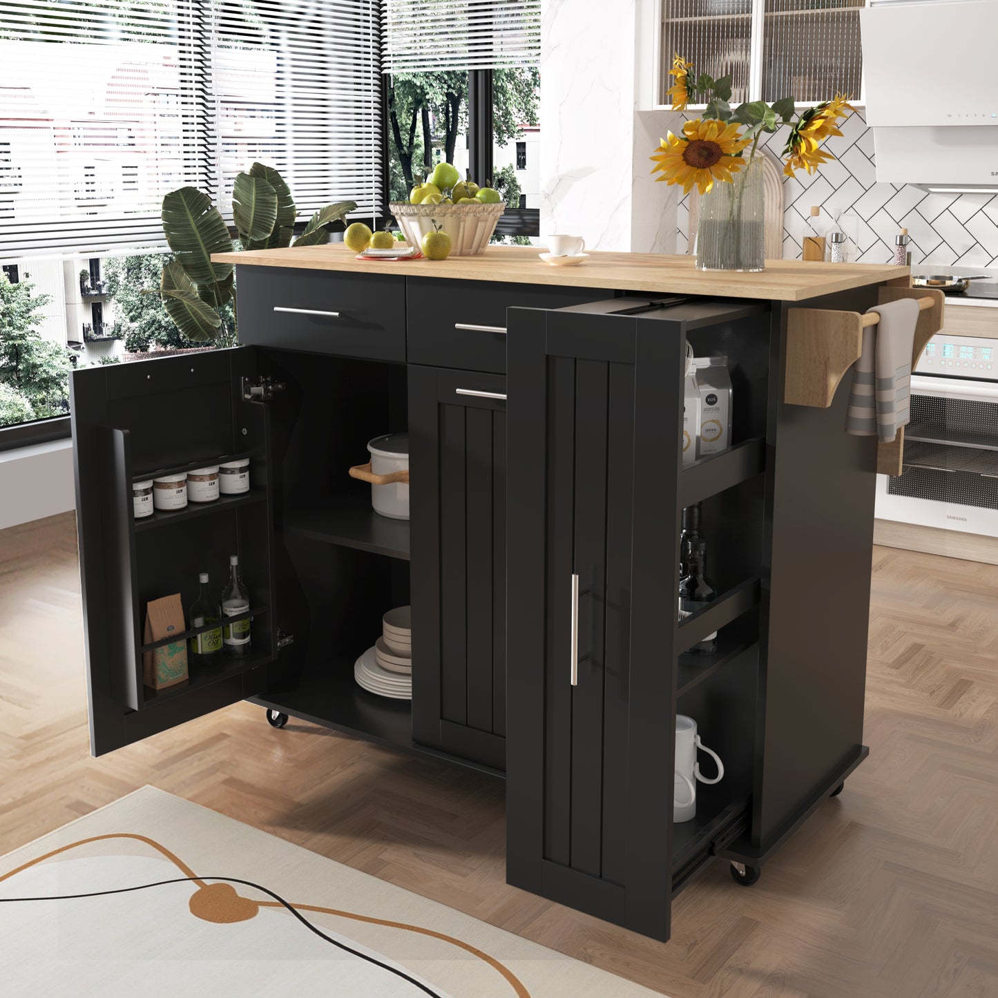 Versatile Rolling Kitchen Cart with Drop Leaf and Storage