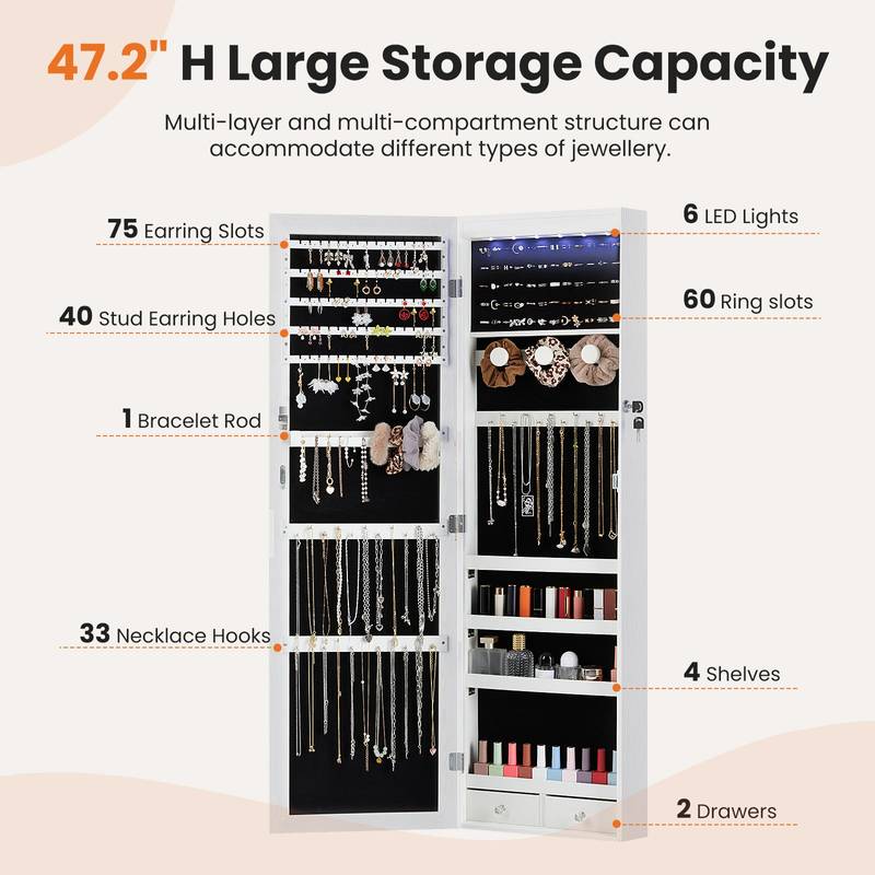 Sparkle & Shine Jewelry Mirror Cabinet – Stylish & Secure Organizer with LED Lights