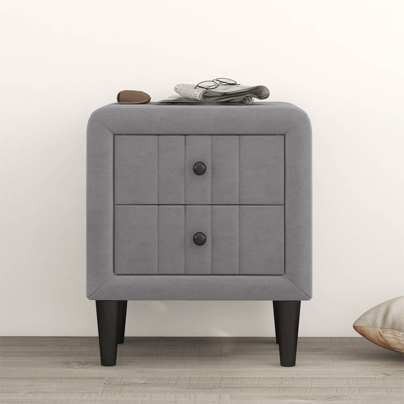 Velvet Gray Nightstand with Drawers