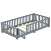 Cozy Kids' Twin Floor Bed with Safety Rails and Door - Gray