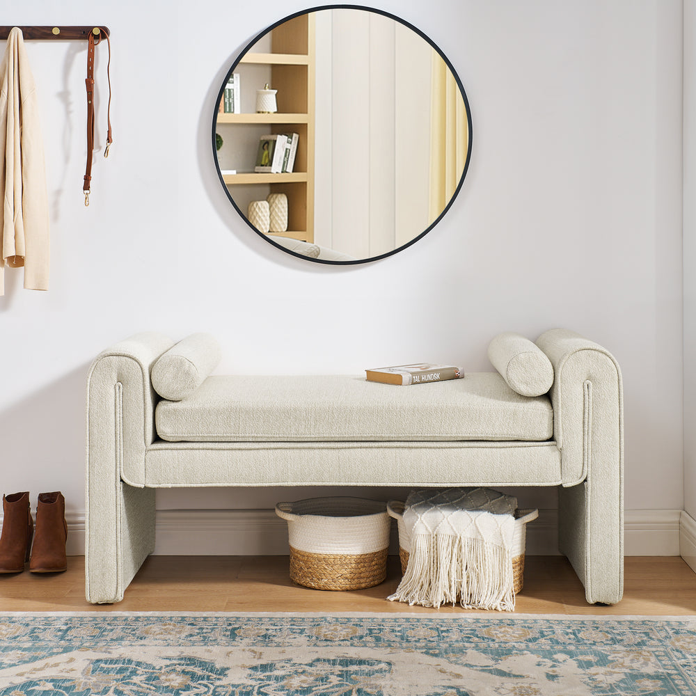 Chic Beige Linen Storage Stool