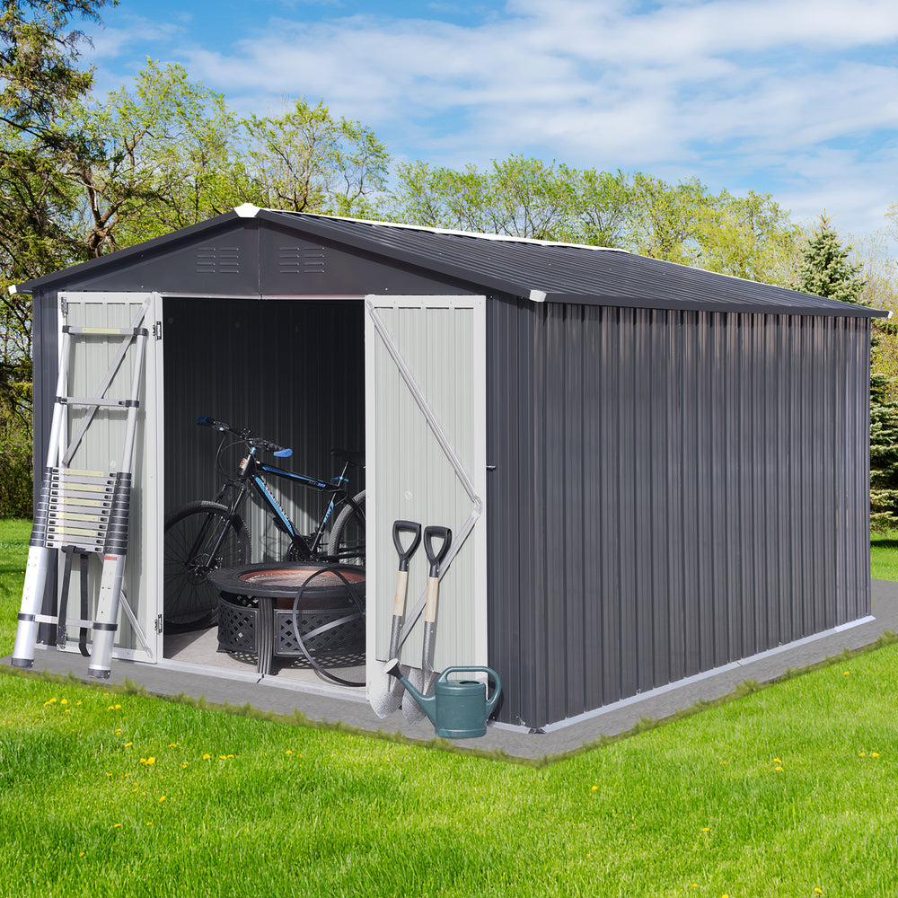 Stylish Dark-Grey Outdoor Storage Shed