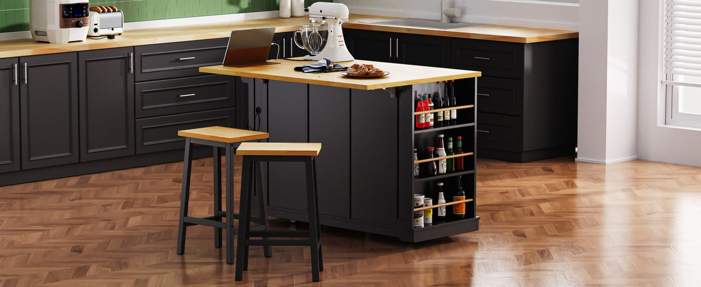 Multi-Functional Rolling Kitchen Island with Drop Leaf & Storage