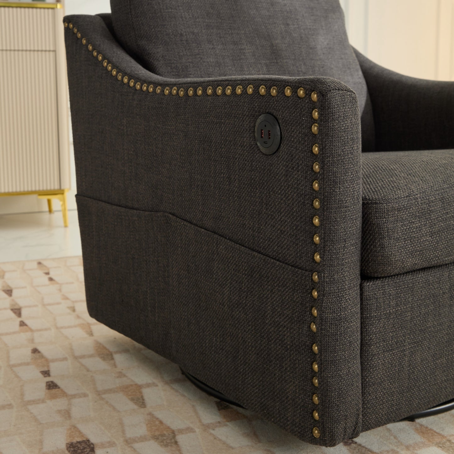 Chic Swivel Accent Chair with USB & Storage