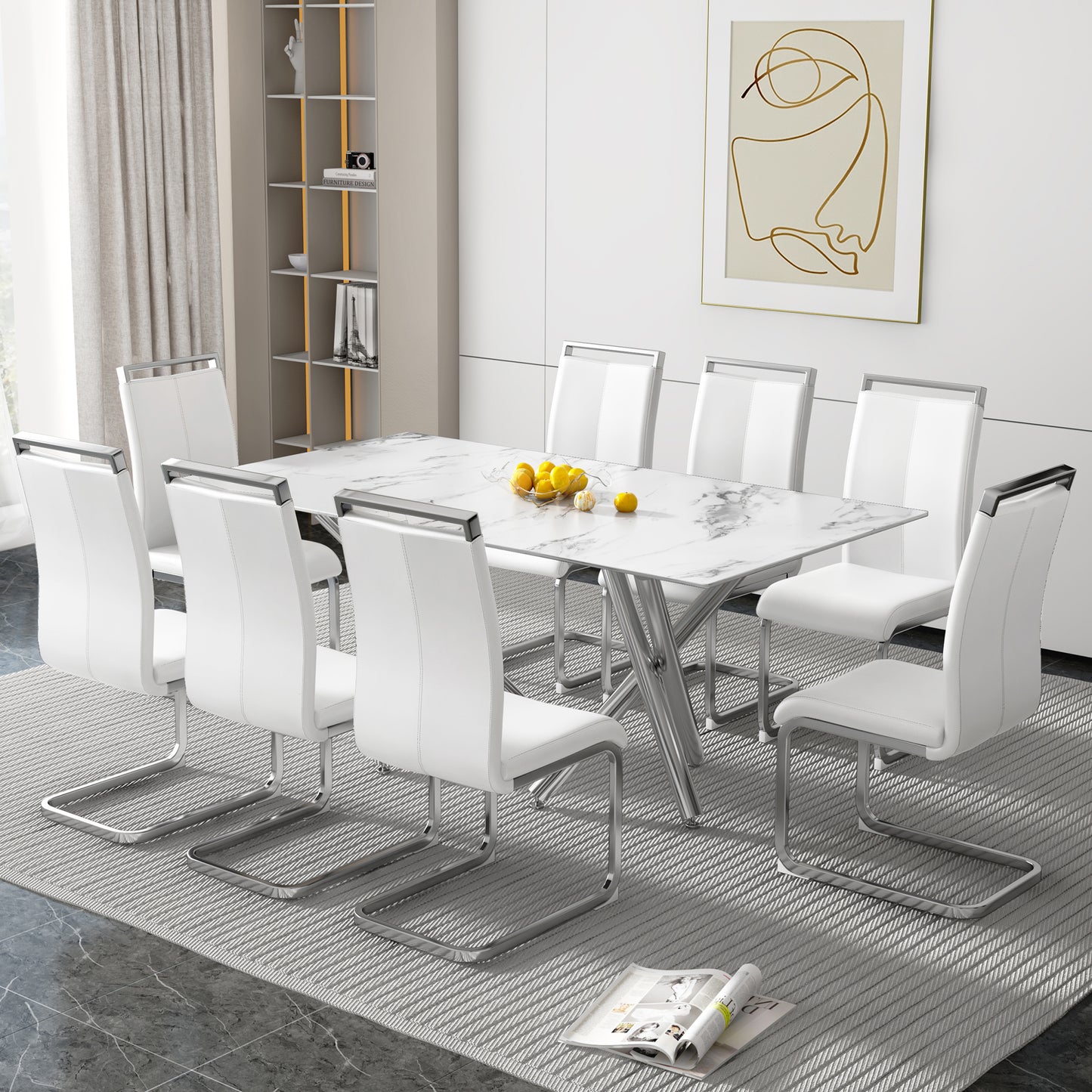 Sleek Marble Dining Table with Silver Legs for Stylish Gatherings