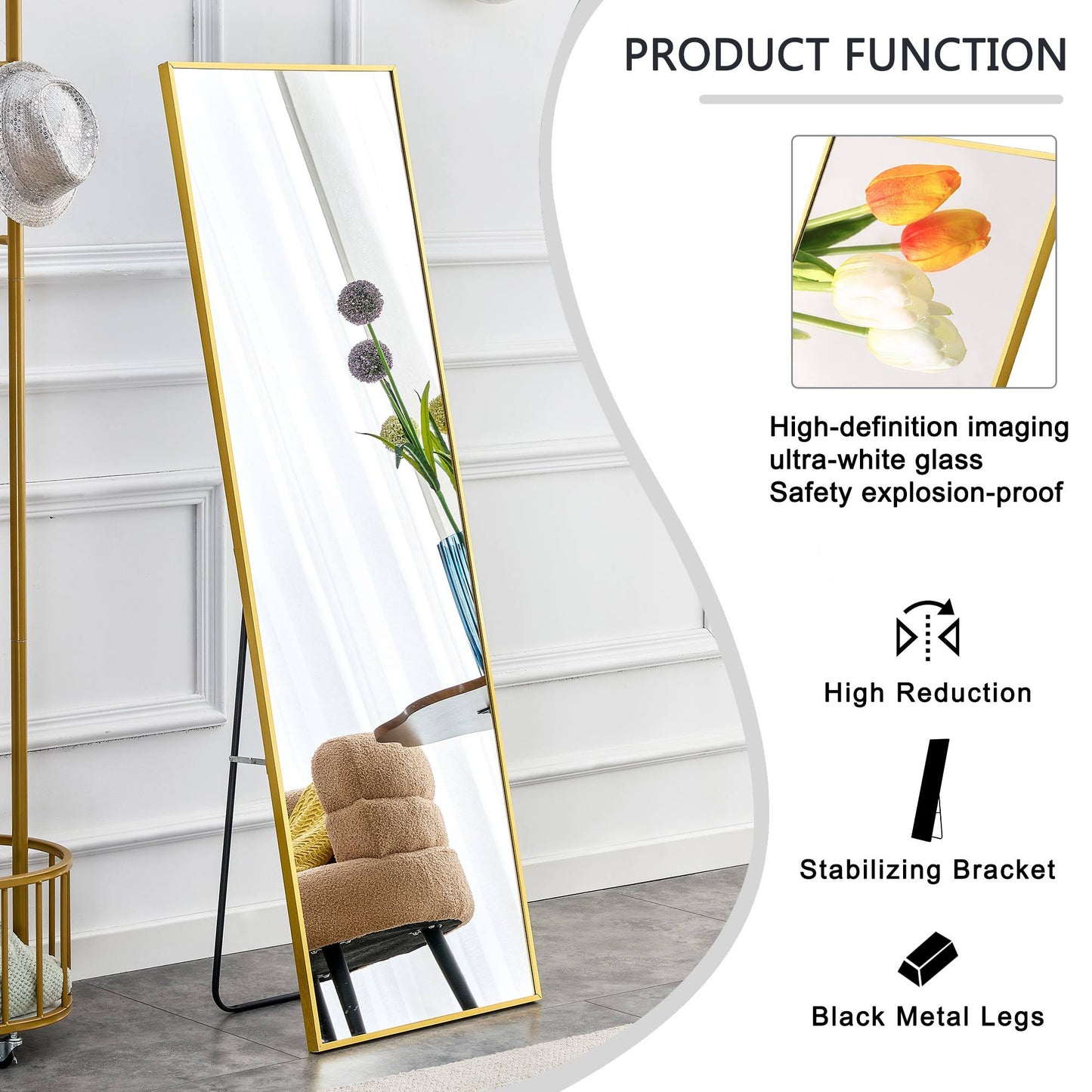 Sleek Golden Wall Mirror - Elevate Your Space!