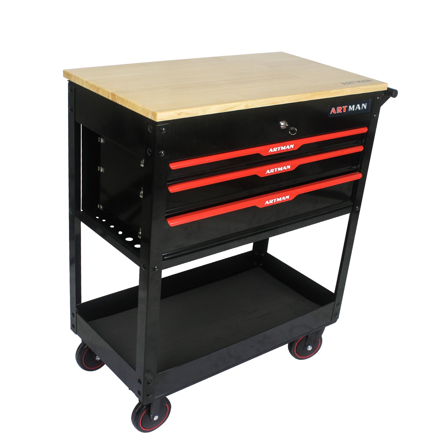 Rolling Tool Cart with Wooden Top and Storage Drawers