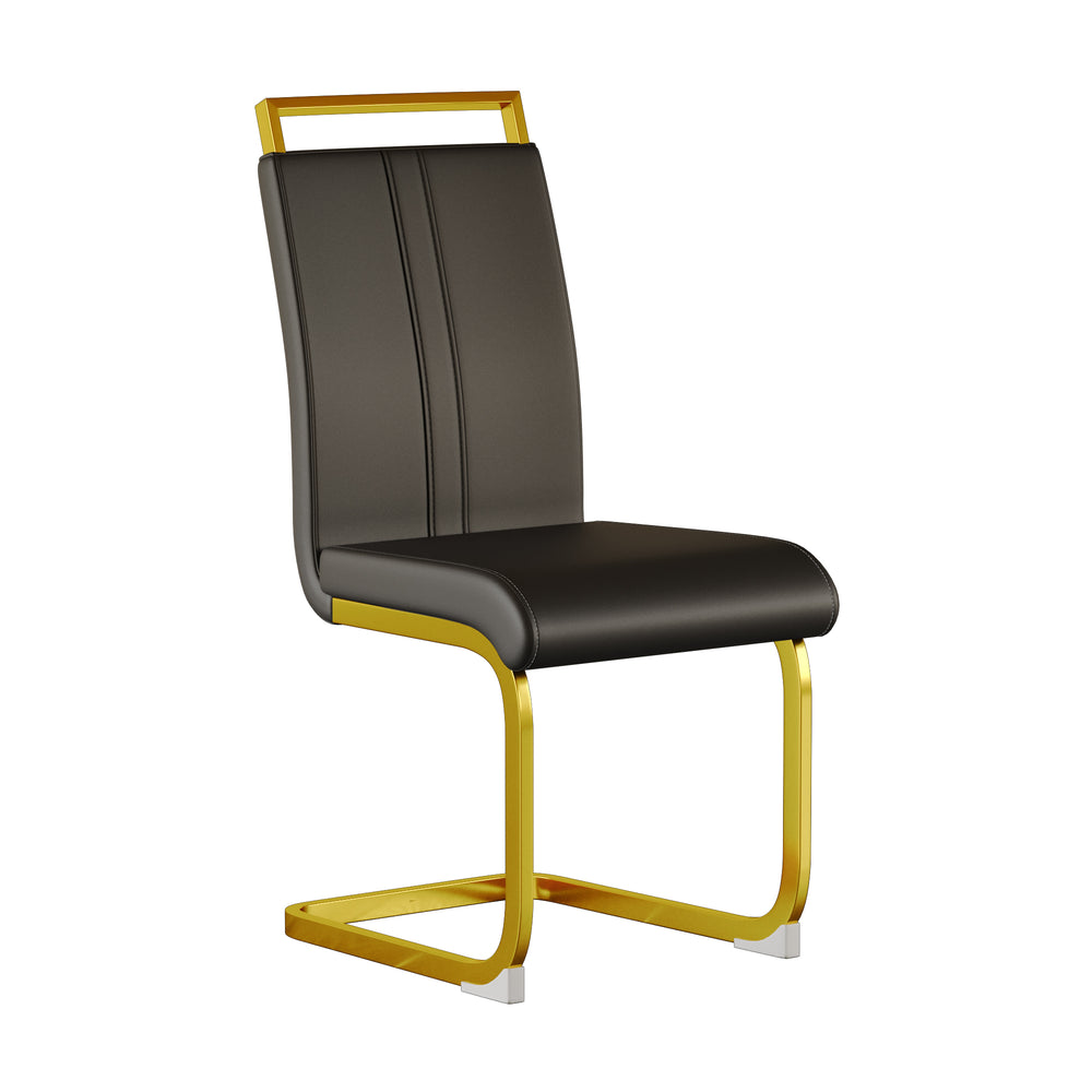 Chic Faux Leather Dining Chairs with Gold Legs - Set of Two