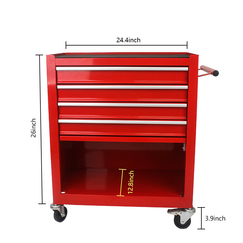 Rolling Red Tool Cart with Four Drawers