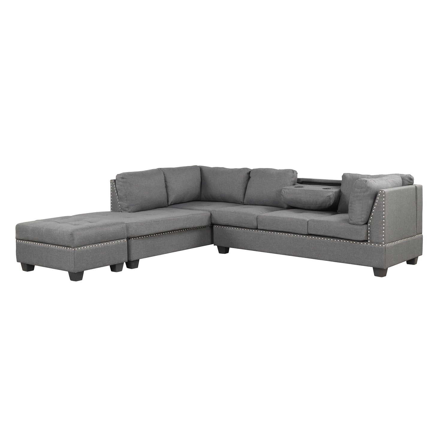 Cozy Gray Reversible Sectional Sofa with Storage Ottoman