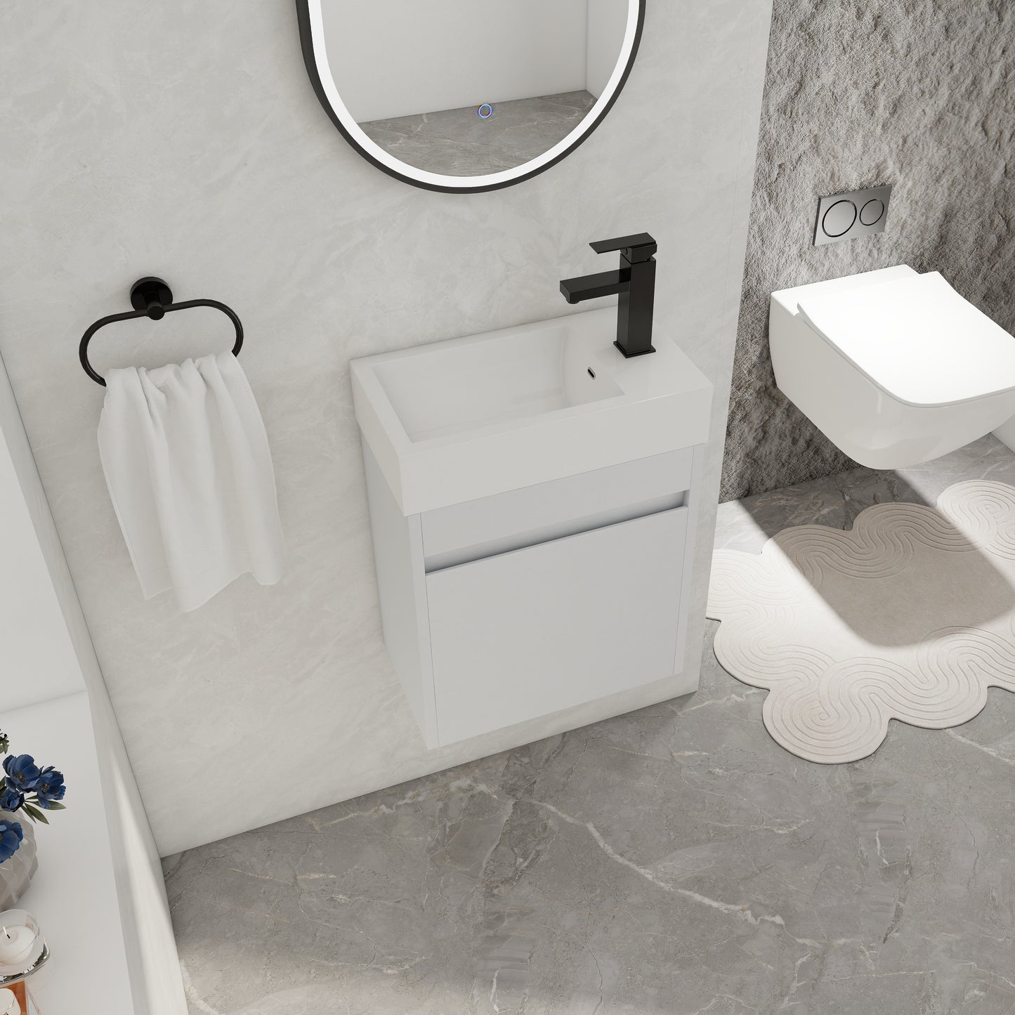 Sleek Wall-Mounted Bathroom Vanity with Soft-Close Door & White Sink