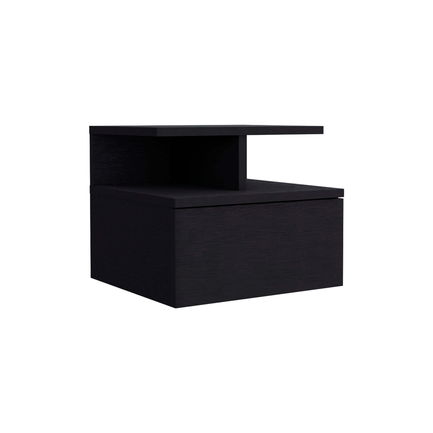 Sleek Floating Nightstand with Drawer & Shelf - Black