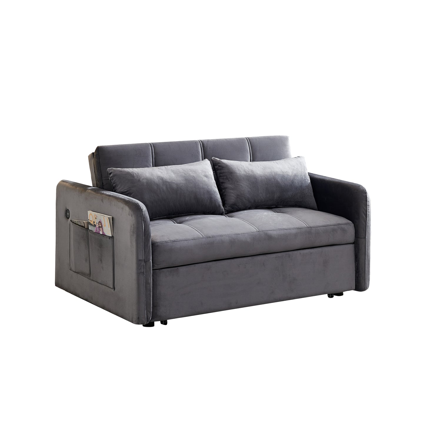 Cozy Twin Grey Velvet Sofa Bed