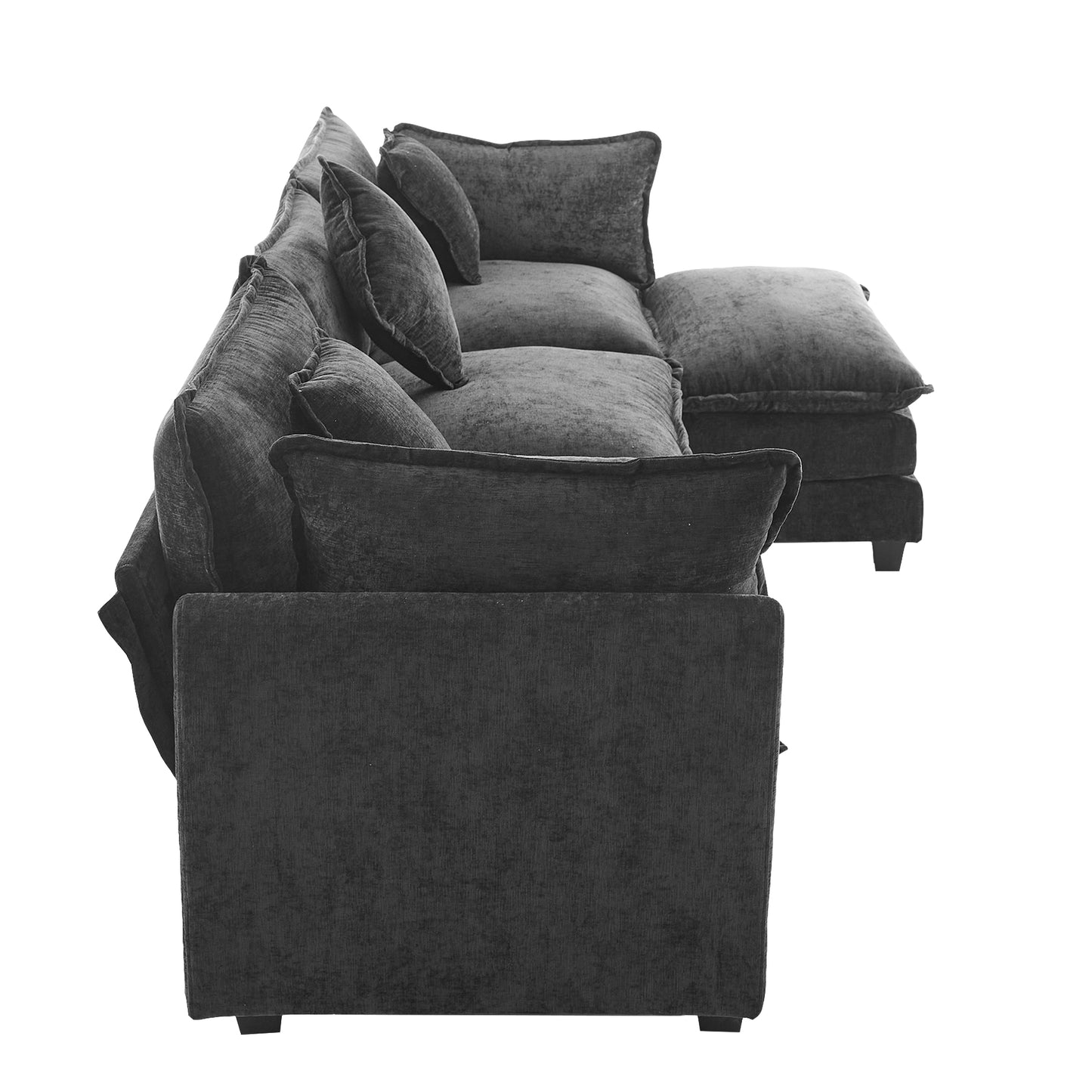 Chic L-Shape Chenille Sofa with Ottoman & Pillows