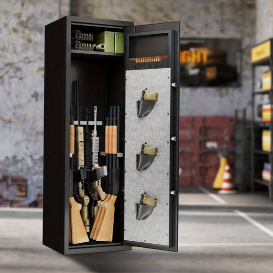 SecureSafe: Heavy-Duty Biometric Gun Cabinet with Pistol Pouches