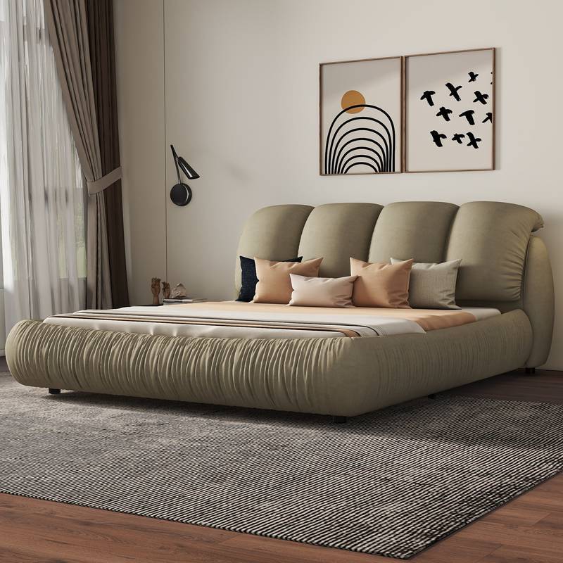 Cozy Velvet Queen Bed with Plush Headboard