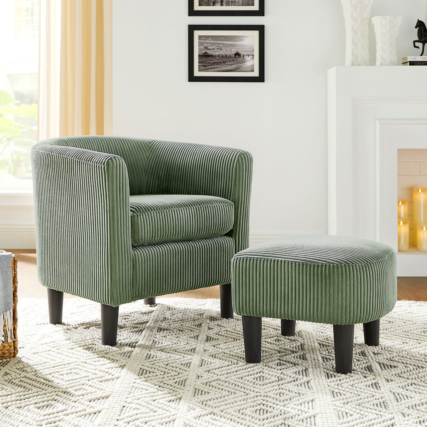 Chic Corduroy Accent Chair with Ottoman – Cozy Comfort for Any Space