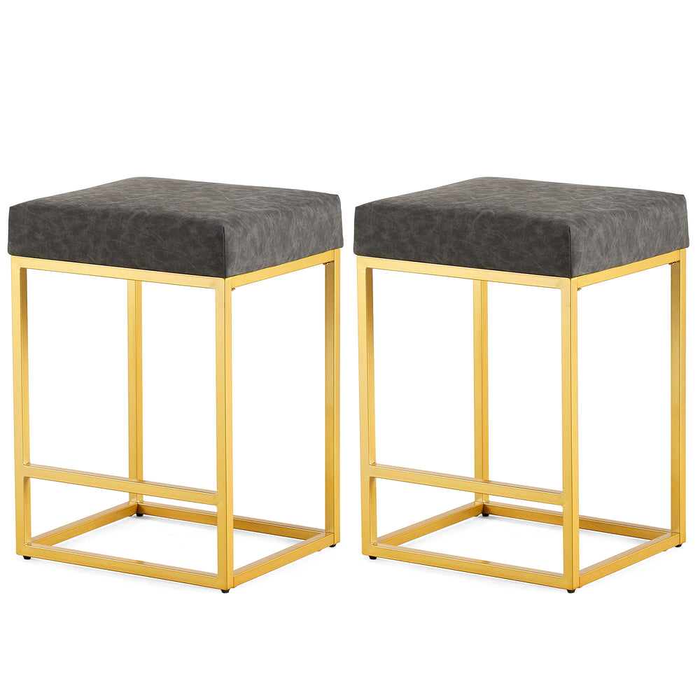 Chic Grey PU Leather Bar Stools with Footrests – Set of Two