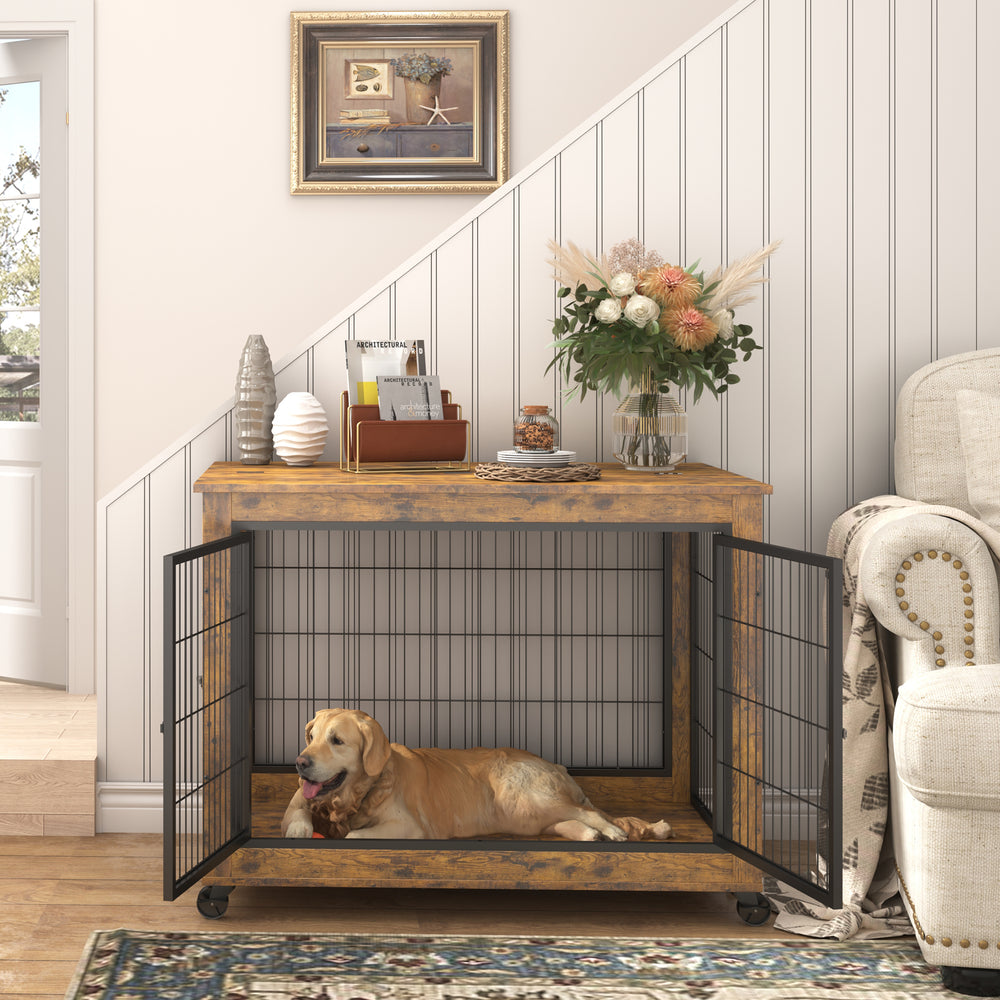 Rustic Double-Door Dog Crate