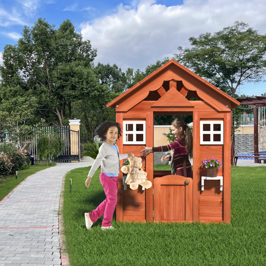 Cozy Wooden Playhouse with Flowerpot Holder