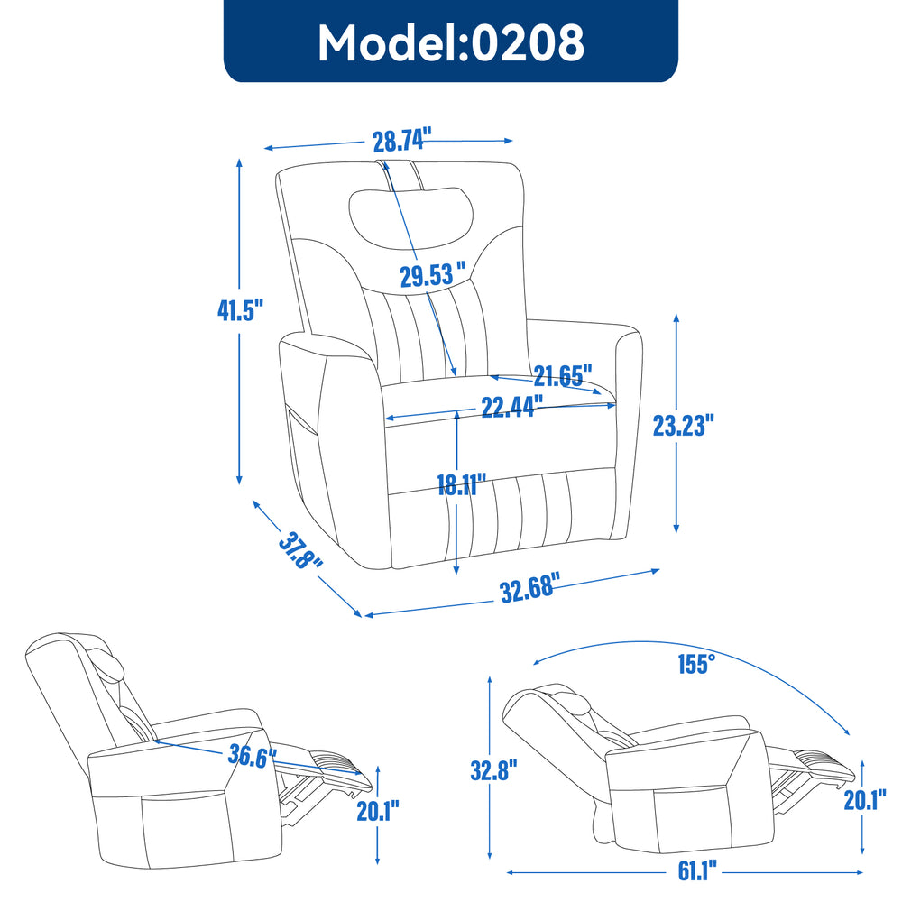 Cozy Comfort Power Recliner with Lumbar Support and USB Charging