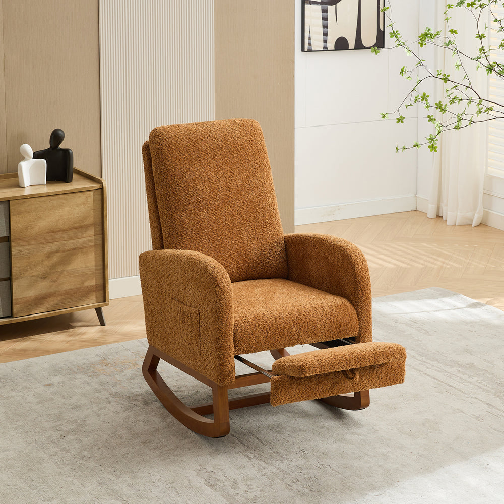 Cozy Glider Rocking Chair with Footrest & Side Pocket - Caramel