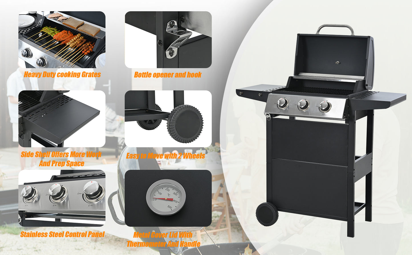 Ultimate Patio Propane Grill with Shelves & Wheels