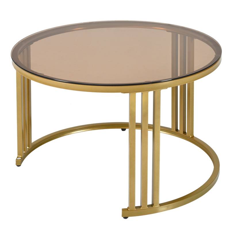 Chic Nesting Coffee Tables with Drawers - Sleek Round Design in Black and Brown Glass