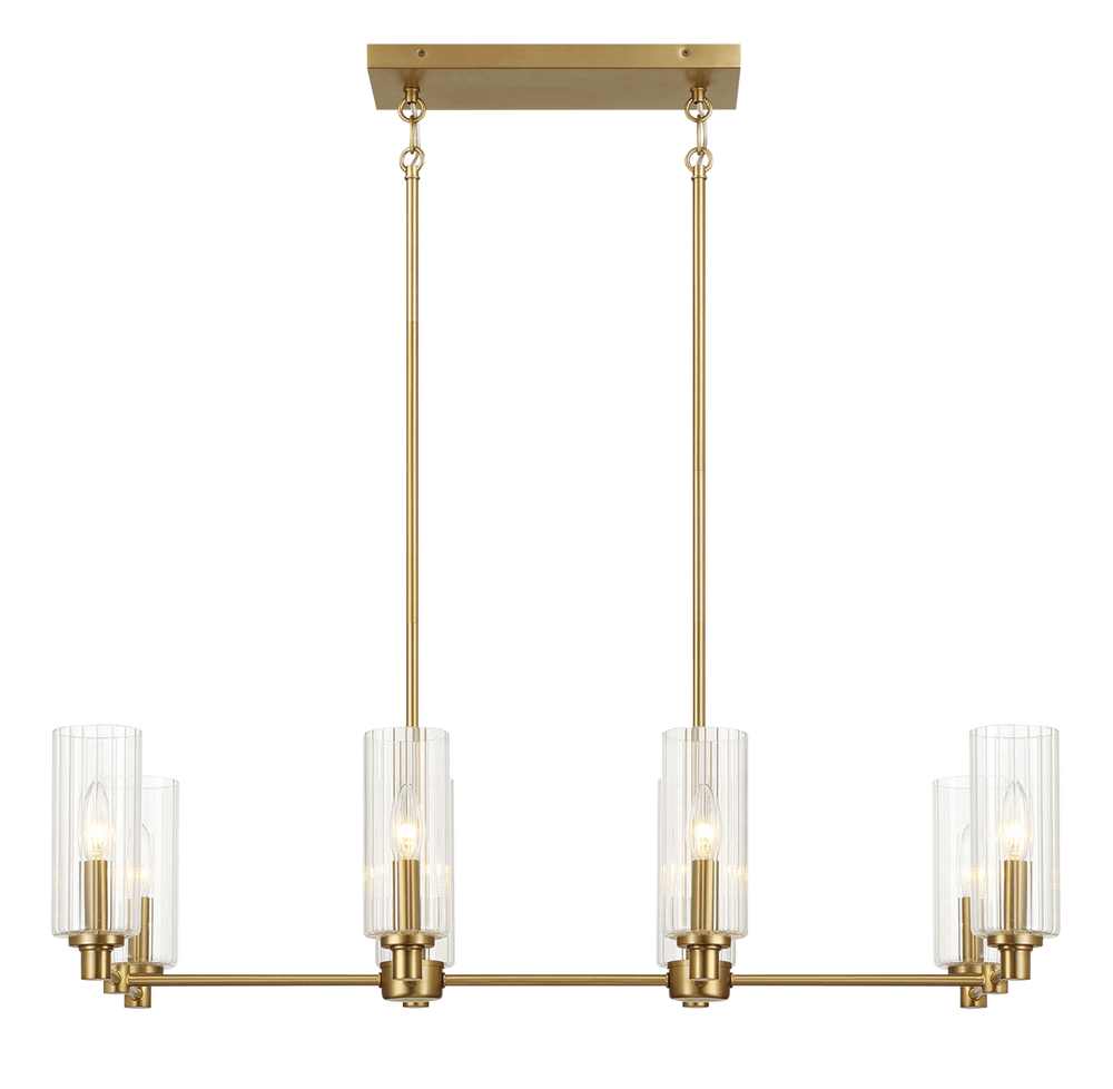 Sleek Satin Brass Island Pendant Light with Ribbed Glass