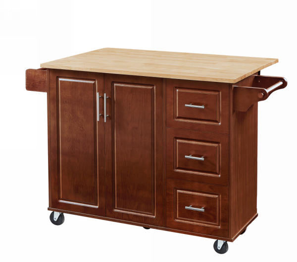 Rolling Retro Kitchen Island with Drop Leaf and Storage