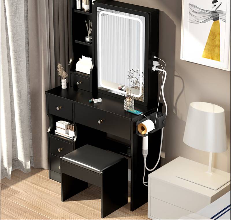 Chic Space-Saver Vanity Set with LED Mirror & Power Hub