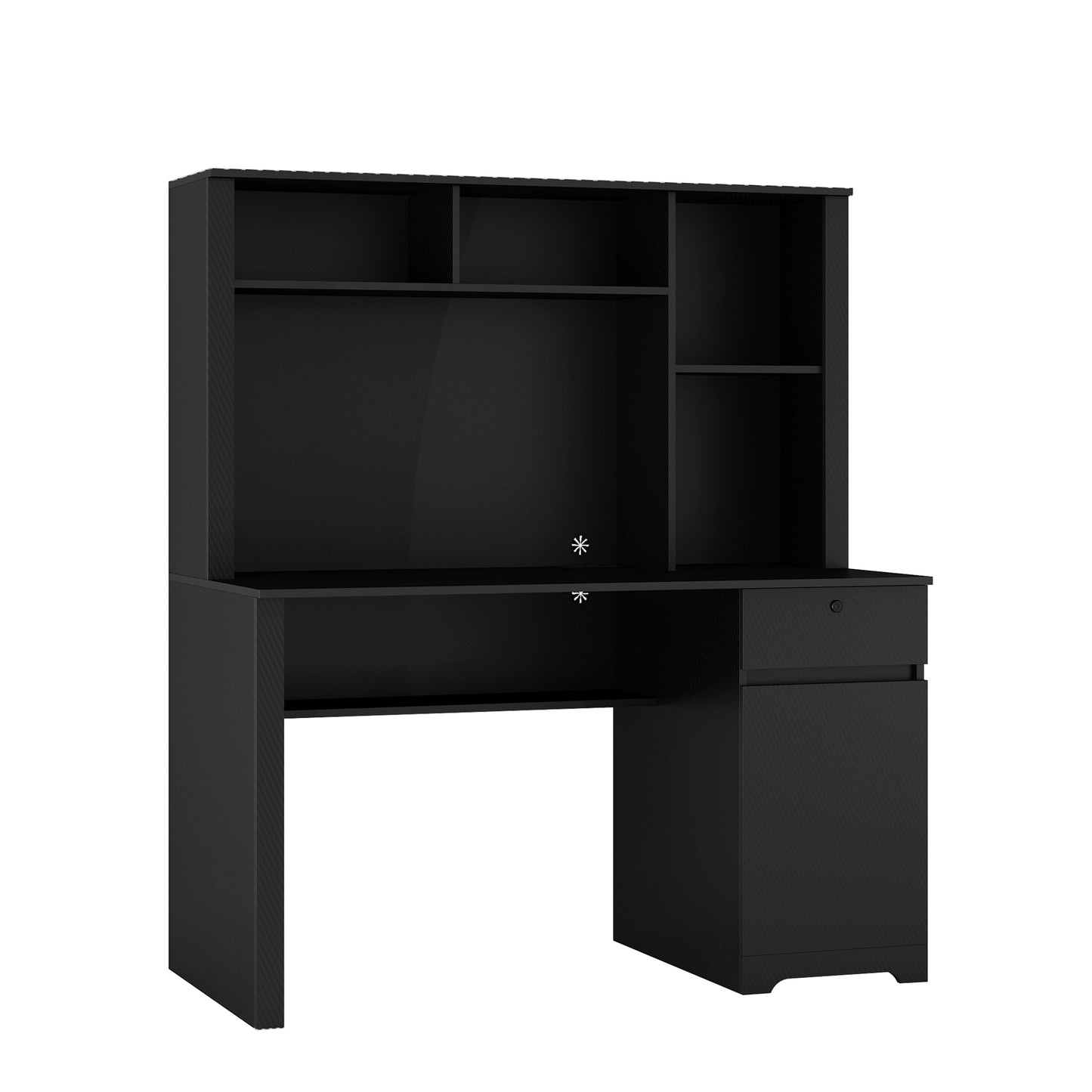 Smart Black Writing Desk with Hutch and Charging Ports