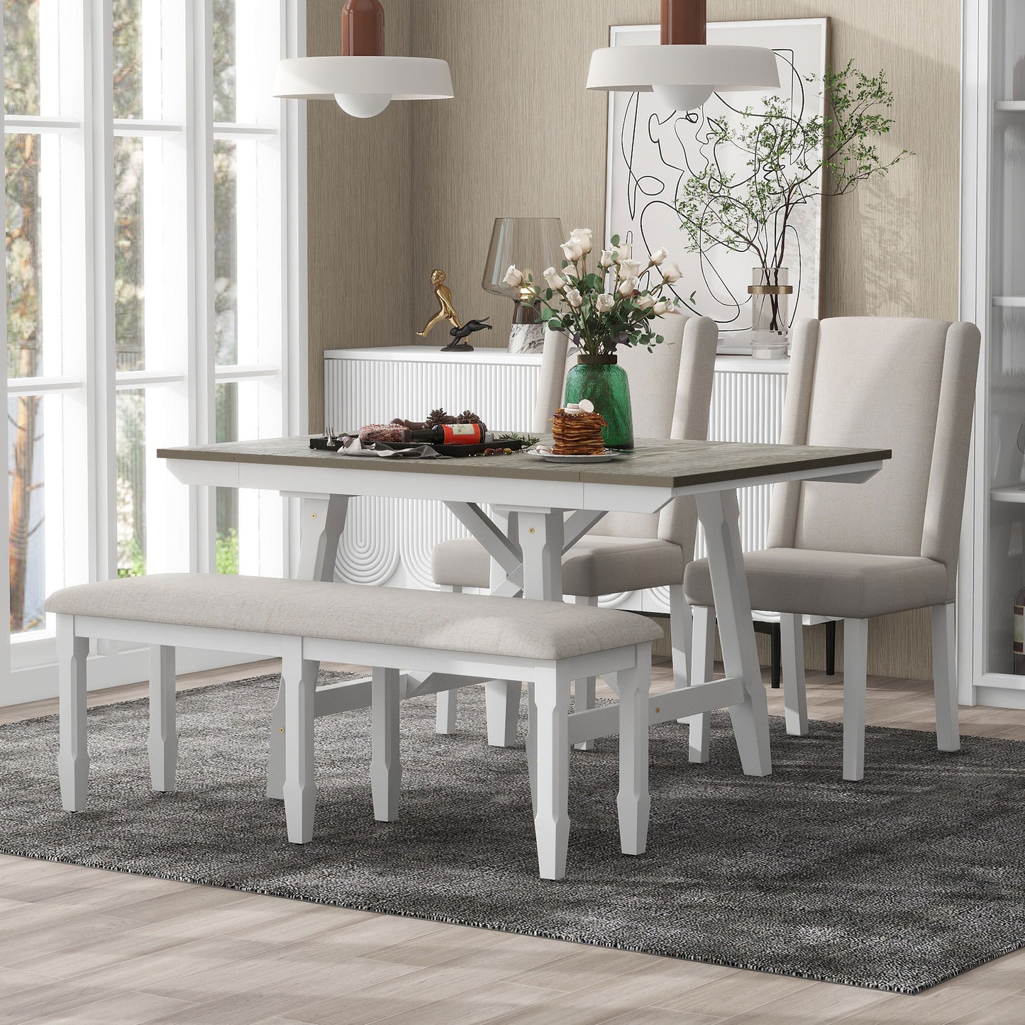 Versatile Dining Set with Extendable Table and Cozy Seating