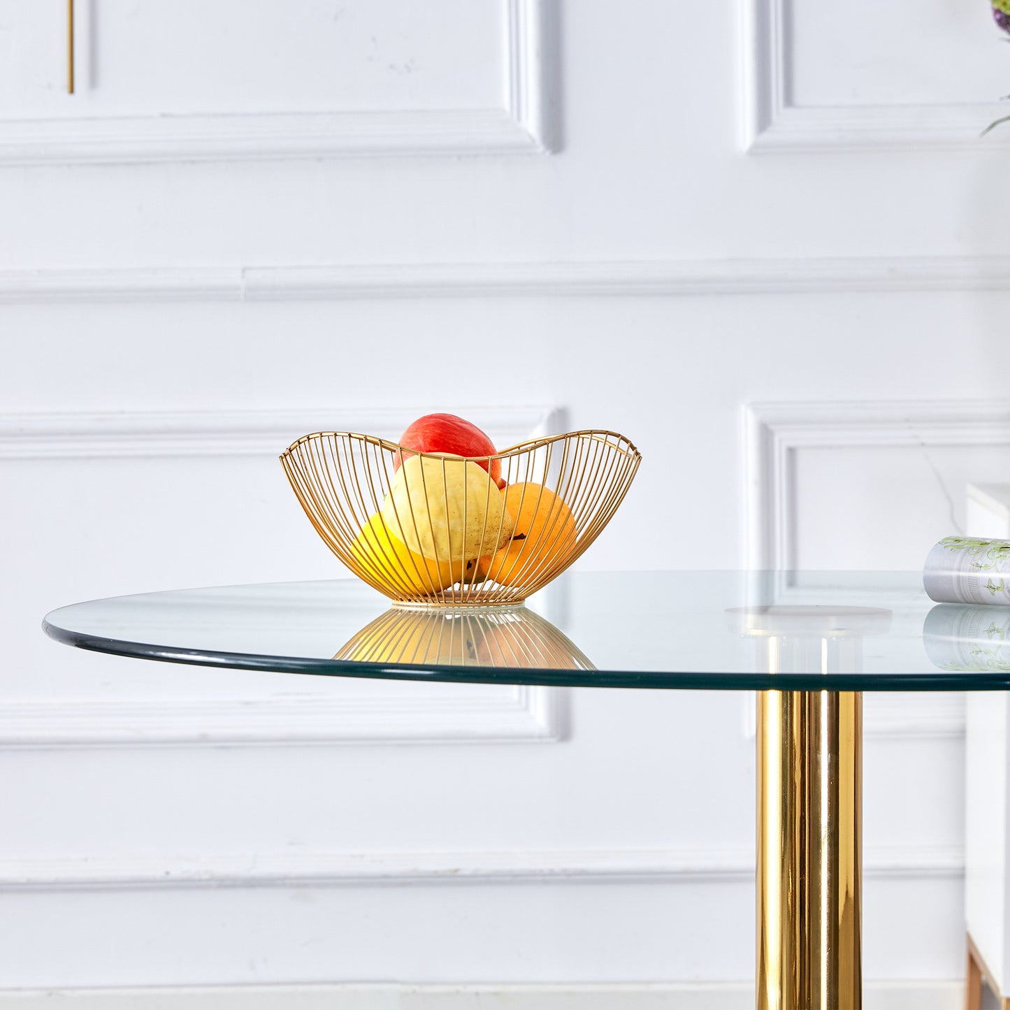 Chic Glass & Gold Round Dining Table