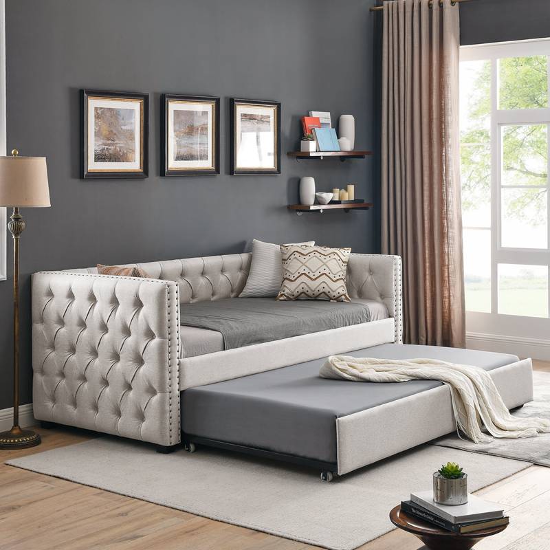 Cozy Beige Daybed and Trundle Combo