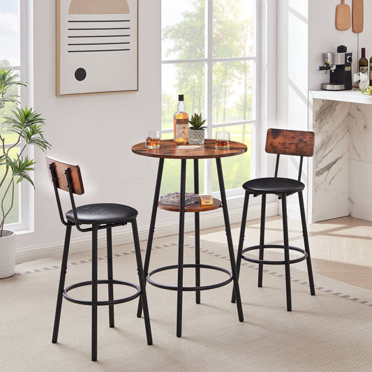 Rustic Charm Bar Stool Duo with Shelf and Backrest