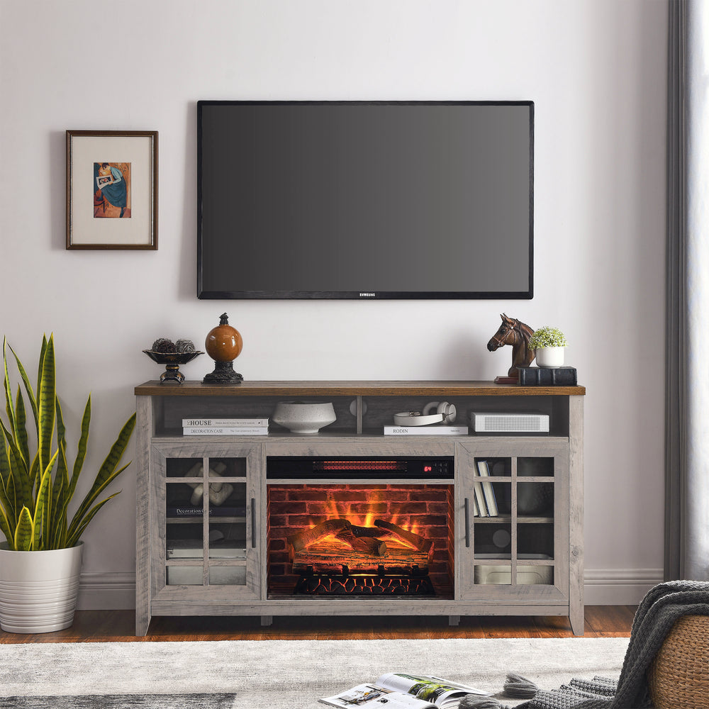 Cozy Gray Media Stand with Electric Fireplace