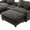 Cozy Black Chenille Sectional Sofa with Ottomans and USB Ports