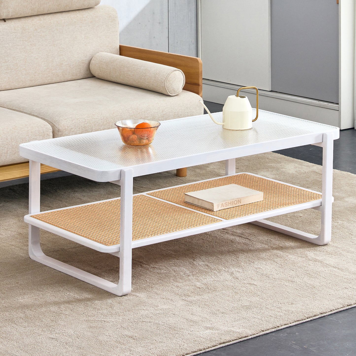 Sleek White Double Layer Coffee Table