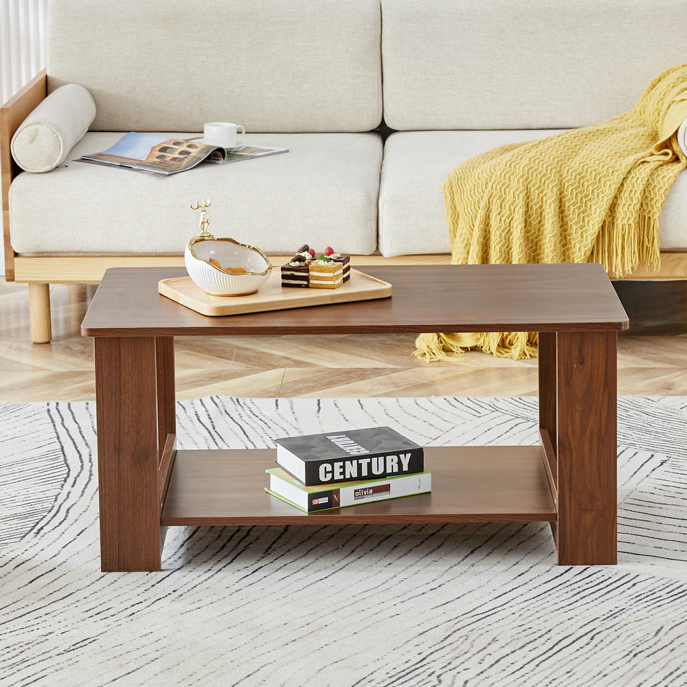 Sleek Walnut Double-Layer Coffee Table