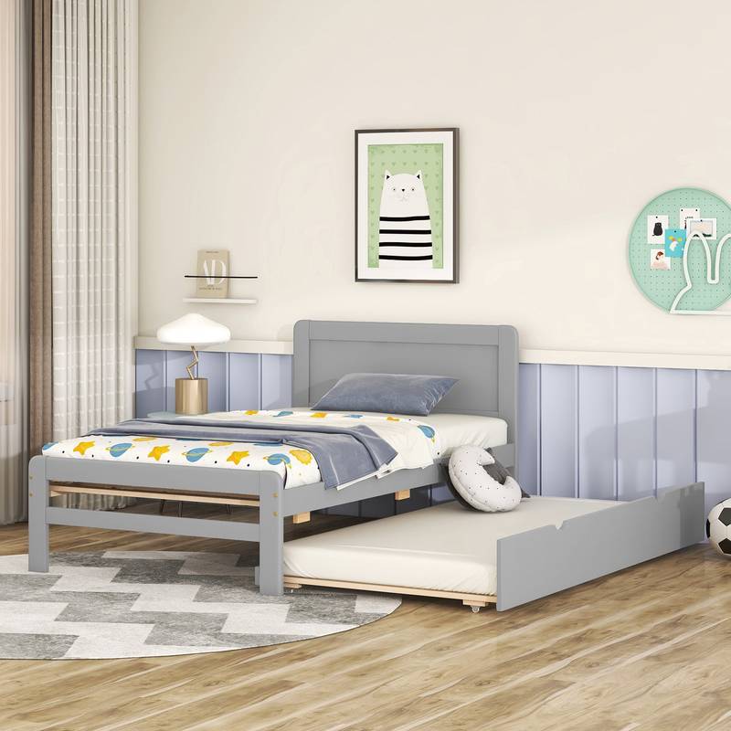Chic Grey Twin Bed with Trundle