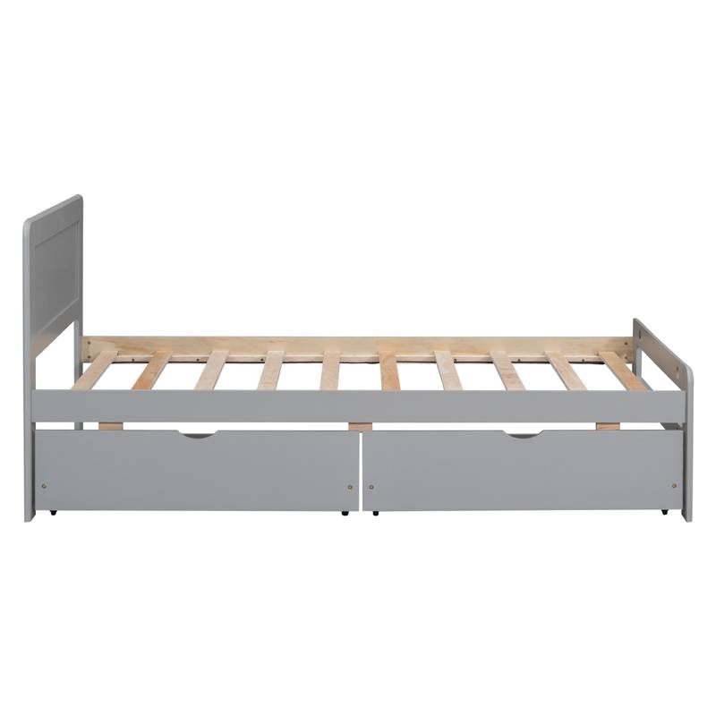Chic Grey Twin Platform Bed with Storage Drawers